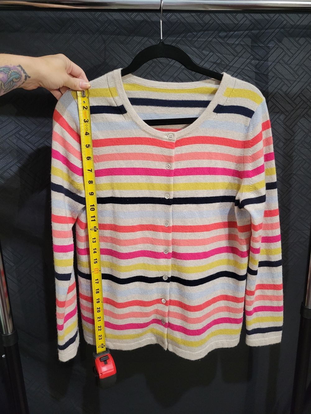 Pure Collection 100% Cashmere Striped V Neck Light Weight Cardigan